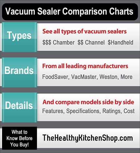 Vacuum Sealer Comparison Charts, compare details and pricing on all types and brands